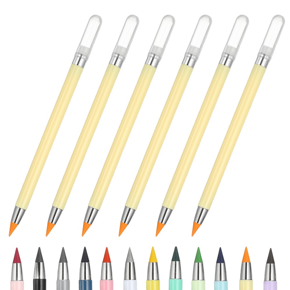 6 Pcs Mechanical Sharpened Forever Pencils Set, Yellow