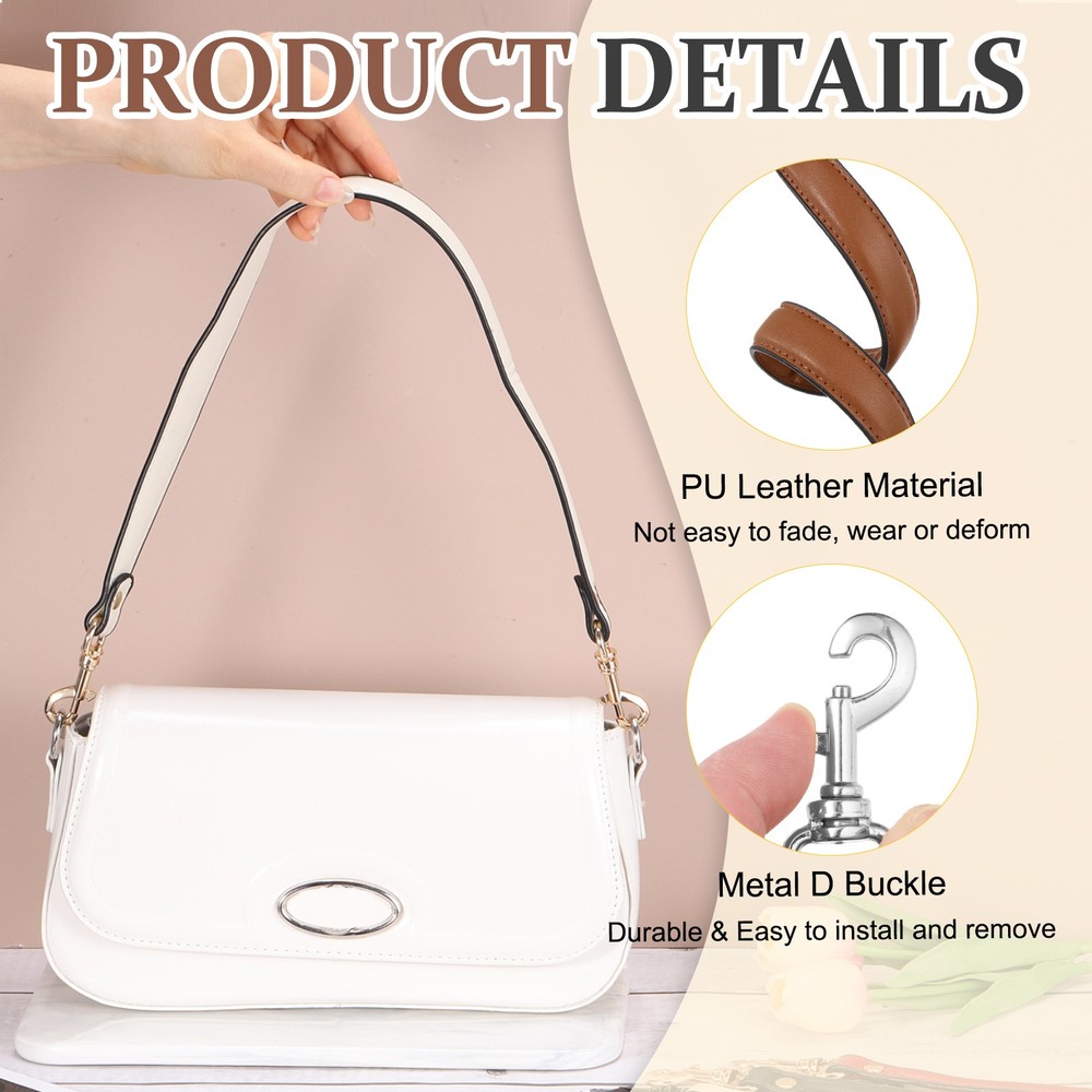 22.8" Leather Purse Strap, Purse Handle Replacement, Brown/Silver