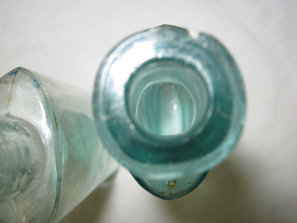 2 Vintage 5" Aqua Blue Bottles