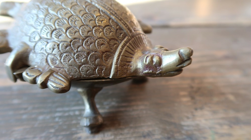 Antique Footed Brass Softshell Turtle Trinket Box 5"