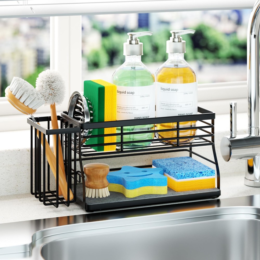 Sponge Holder for Kitchen Sink - 2 Tier Rustproof Sink Caddy with Instant Dry...