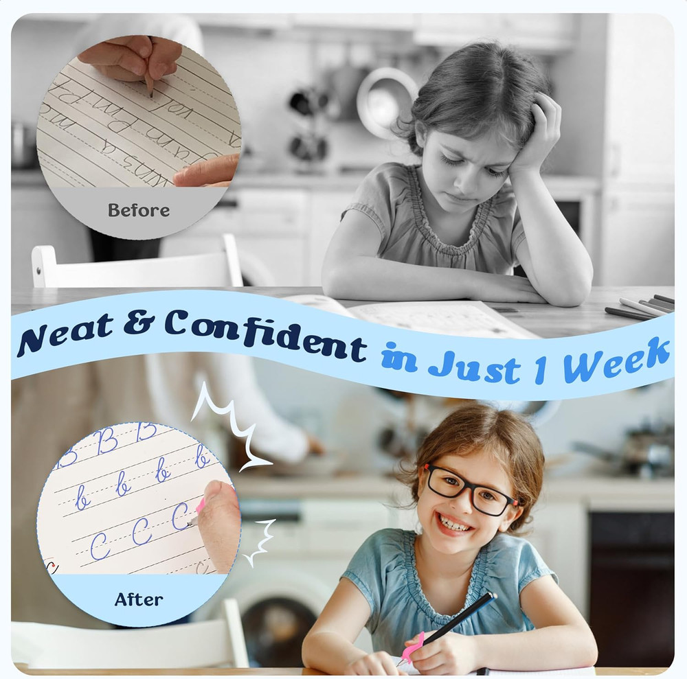 AALGO 3 Pack Grooved Cursive Handwriting Workbook,Reusable Cursive Letter Tracin