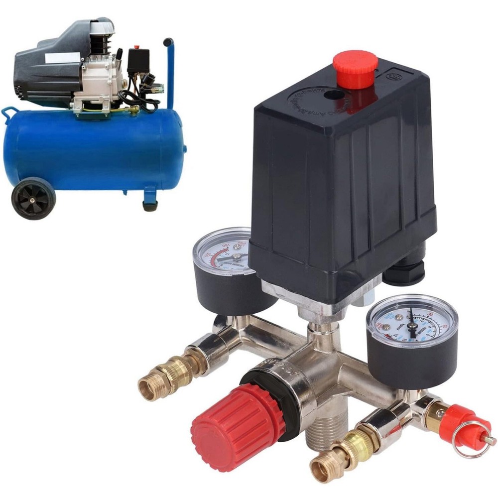 Air Compressor Pressure Switch Manifold 90-120PSI Adjustable Regulator Valve