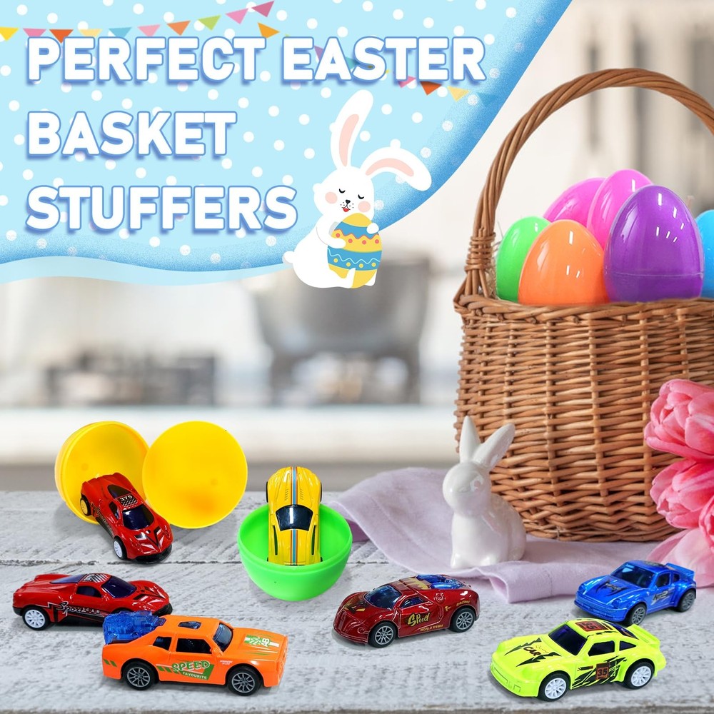 12 Pack Prefilled Easter Eggs with Toys Inside, Pullback Diecast Cars for Kid...