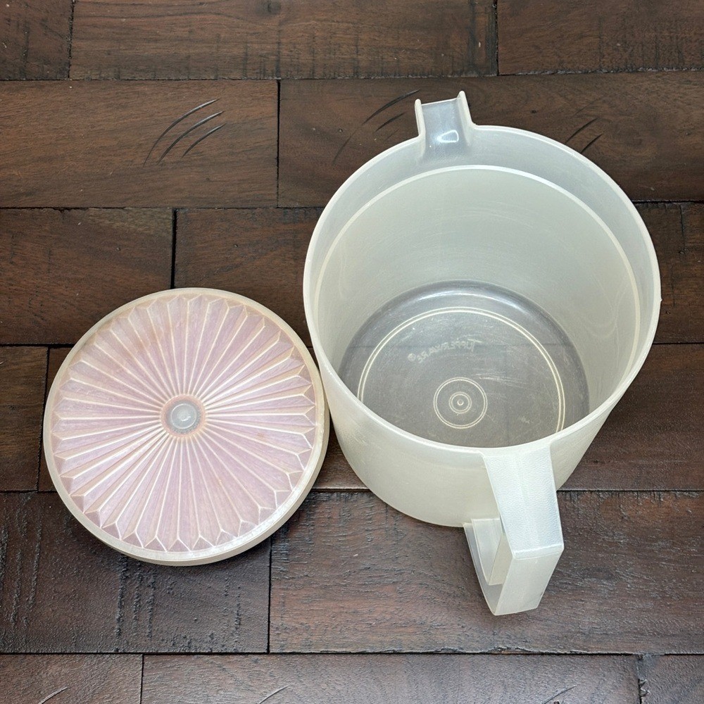 Vintage Tupperware Pitcher 1.5 quart sheer with red push-button sealing lid