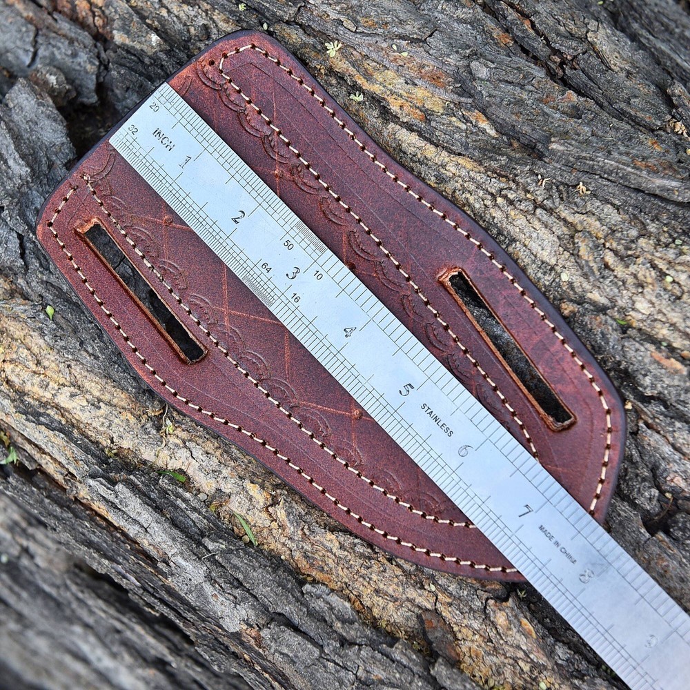 GENUINE LEATHER ENGRAVED PANCAKE HANDMADE SHEATH FIXED BLADE KNIFE / HOLSTER