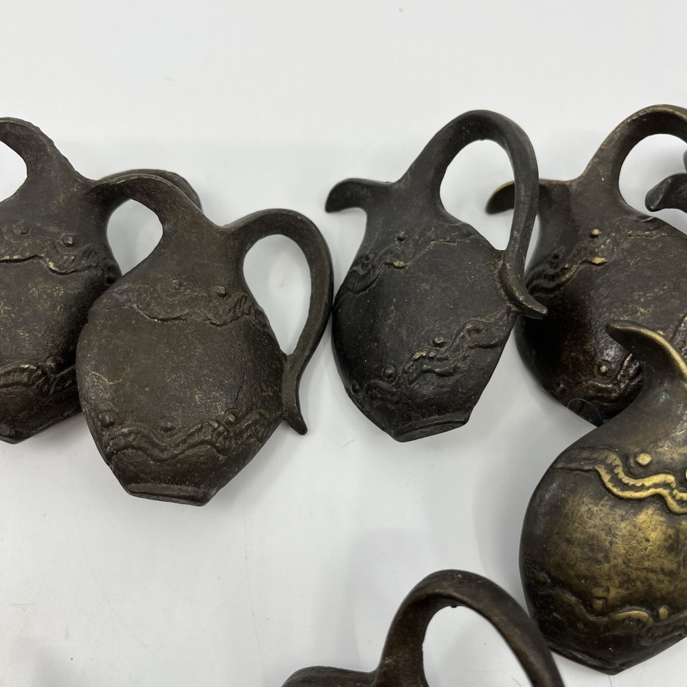 Vtg Solid Brass Distressed Pitcher Ewer Drawer Knobs Pulls Set Of 14 Read 2"