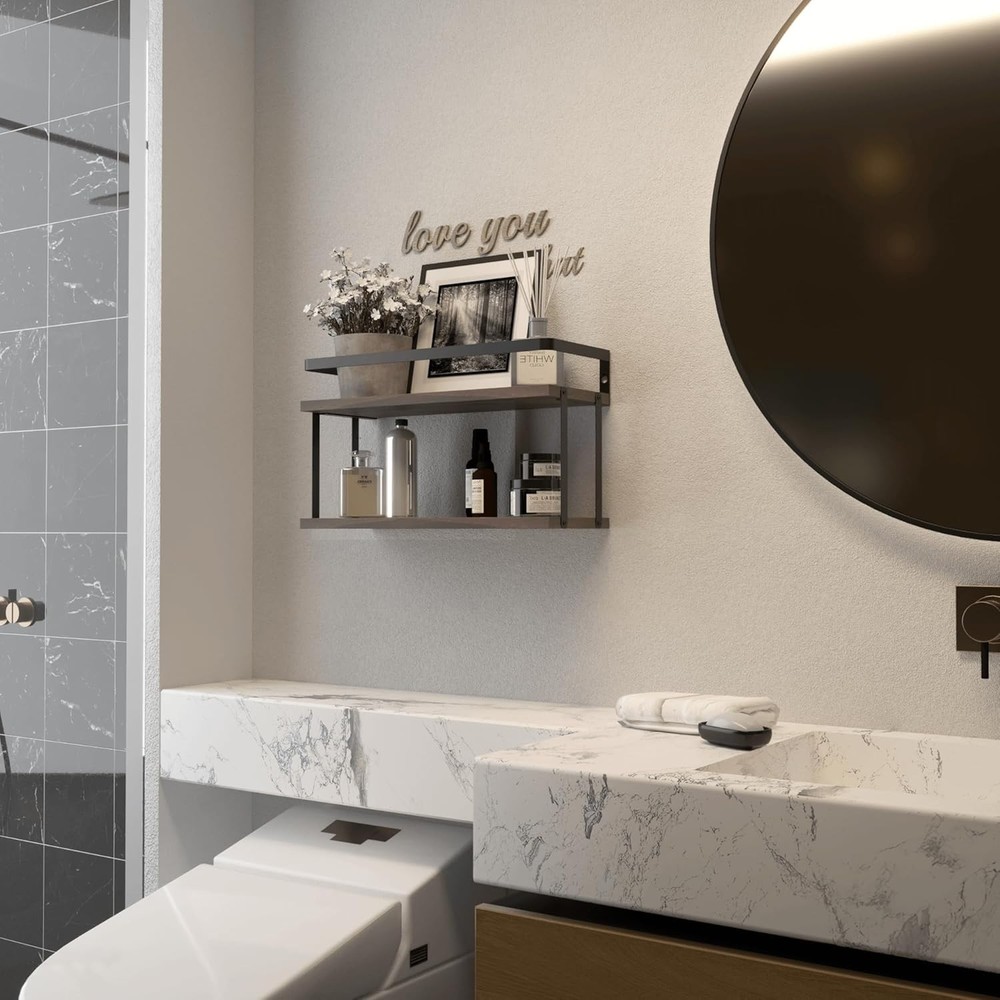 Chic Floating Bathroom Shelves with Protective Rail - Space-Efficient Storage