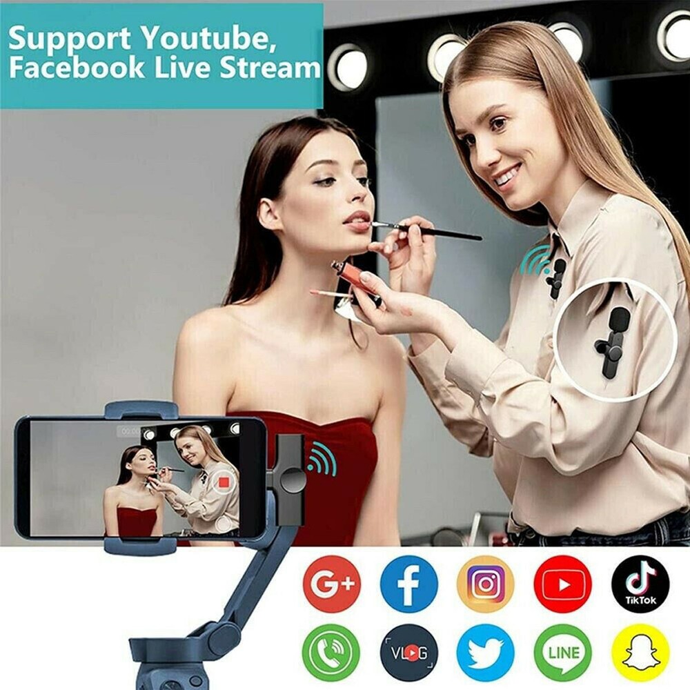 Mini Wireless Lavalier Microphone Audio Video Recording 2 Mic For IOS/Android