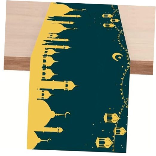 Ramadan Mubarak Table Runner, Ramadan Mosque Lantern Islamic Eid Mubarak for