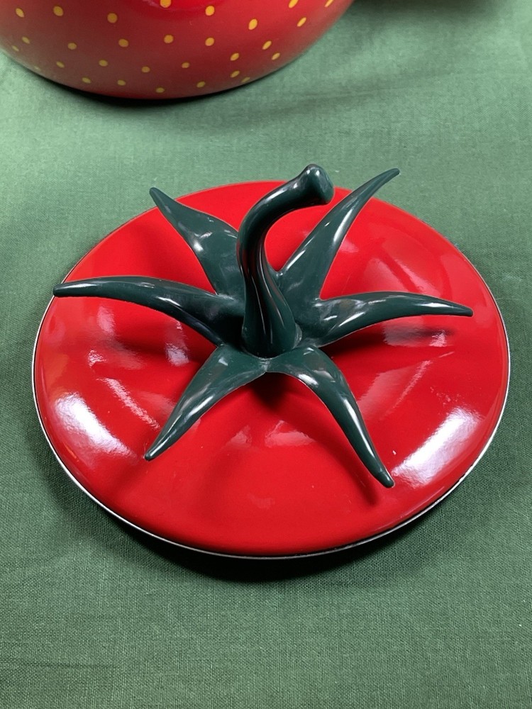 Vtg COPCO ENAMELWARE STRAWBERRY 2.5 Quart - Tea Kettle *Missing Whistle Cap*