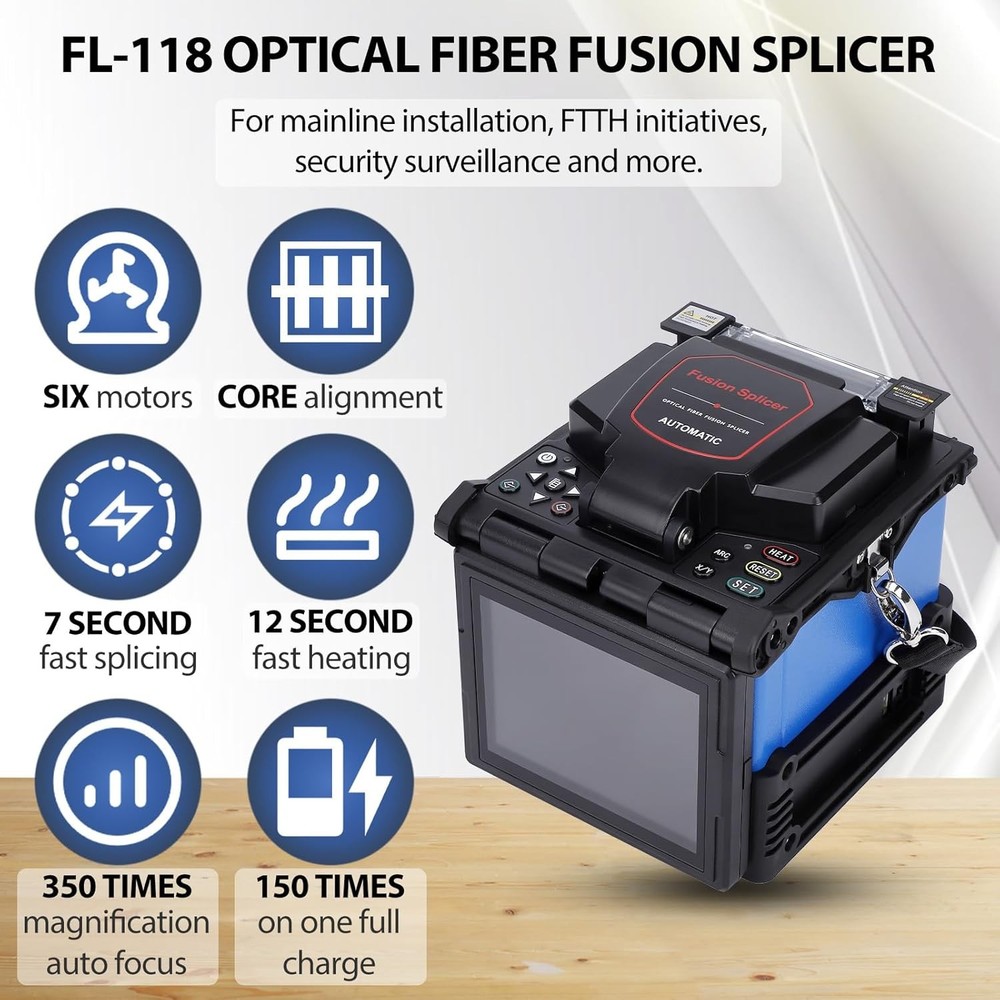 Automatic FTTH Fiber Fusion Splicer Optic Splicing Machine Kits 5" LCD Screen