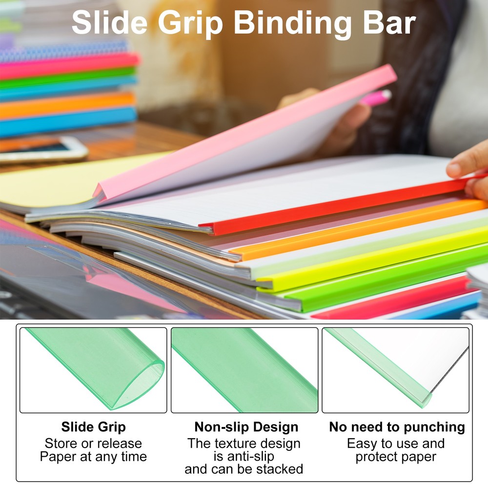 20Pcs 13x8mm Binding Bars, 50 Sheets Capacity, Transparent Green