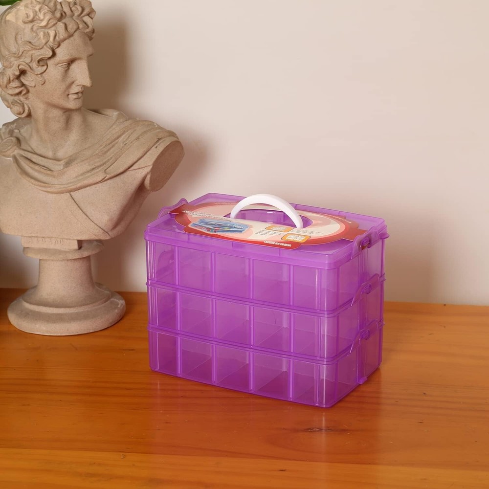 Stylish Purple Stackable Organizer for Crafts with Adjustable Compartment Sizes