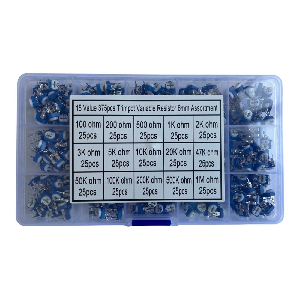 15 Values 375pcs 100 Ohm-1M Ohm Variable Resistor Potentiometer Assortment Kit