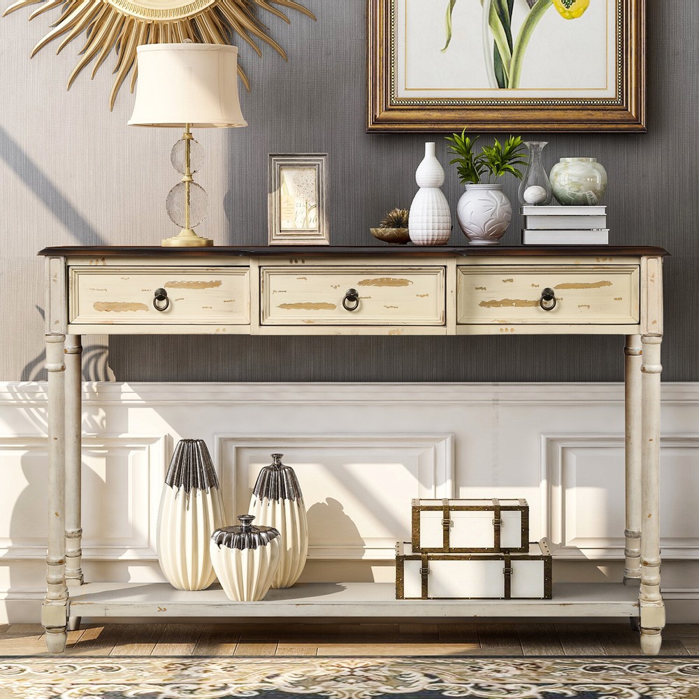 Vintage 52" Entryway Console Table Storage Kitchen Sideboard w/ 3 Drawer Shelf