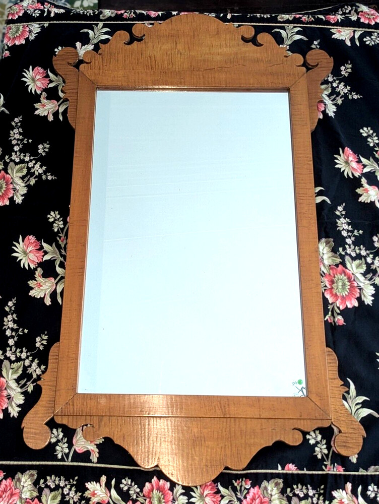 Gorgeous Antique Tiger Striped Maple Chippendale Mirror