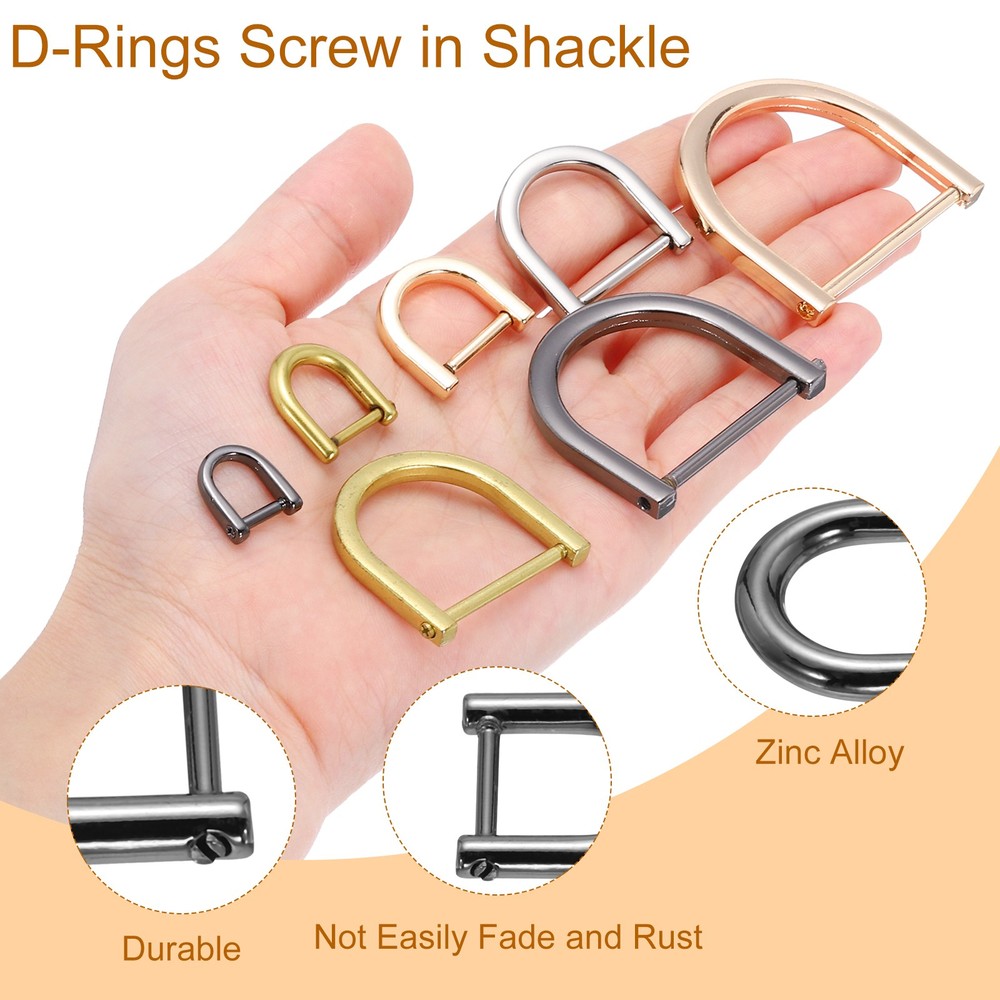8Pcs 1/2" D-Screw Horseshoe U Shaped Rings Silver/Black