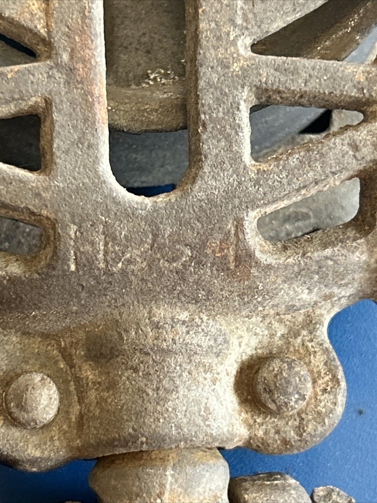 Antique Farm Pulley Cast Iron Tool Stamp H254 9” Solid