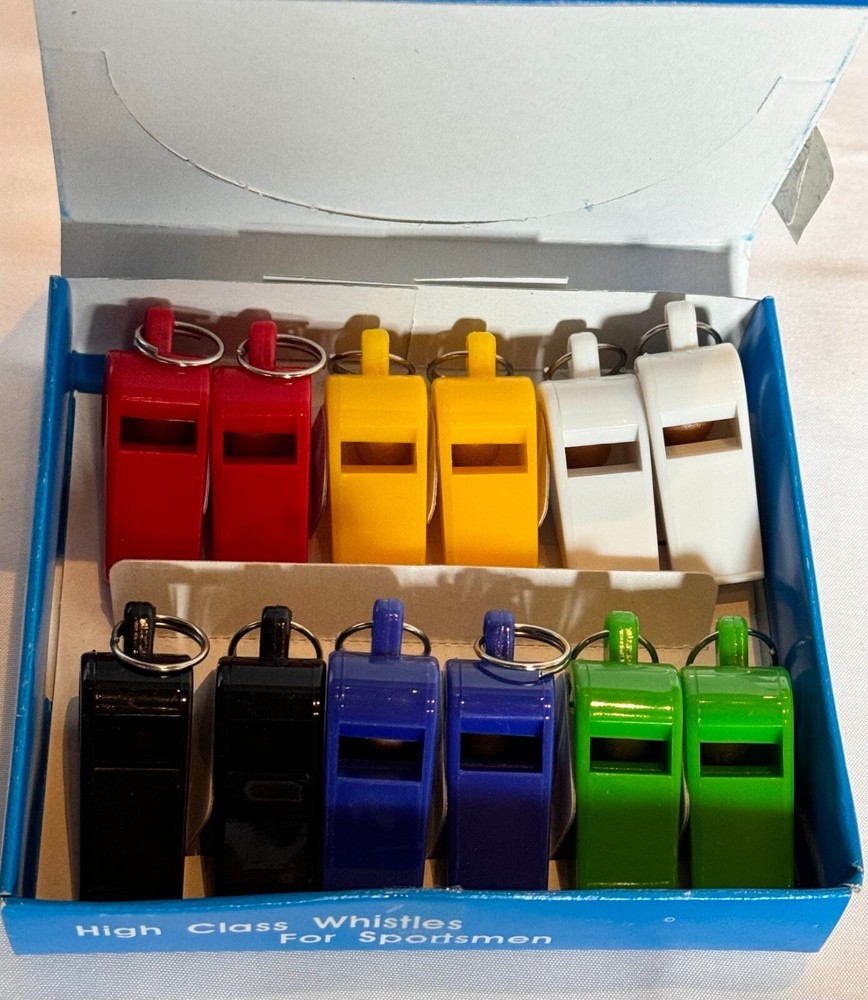 12 Economy Plastic Whistle Pack,  (One-Dozen) Multi-Color