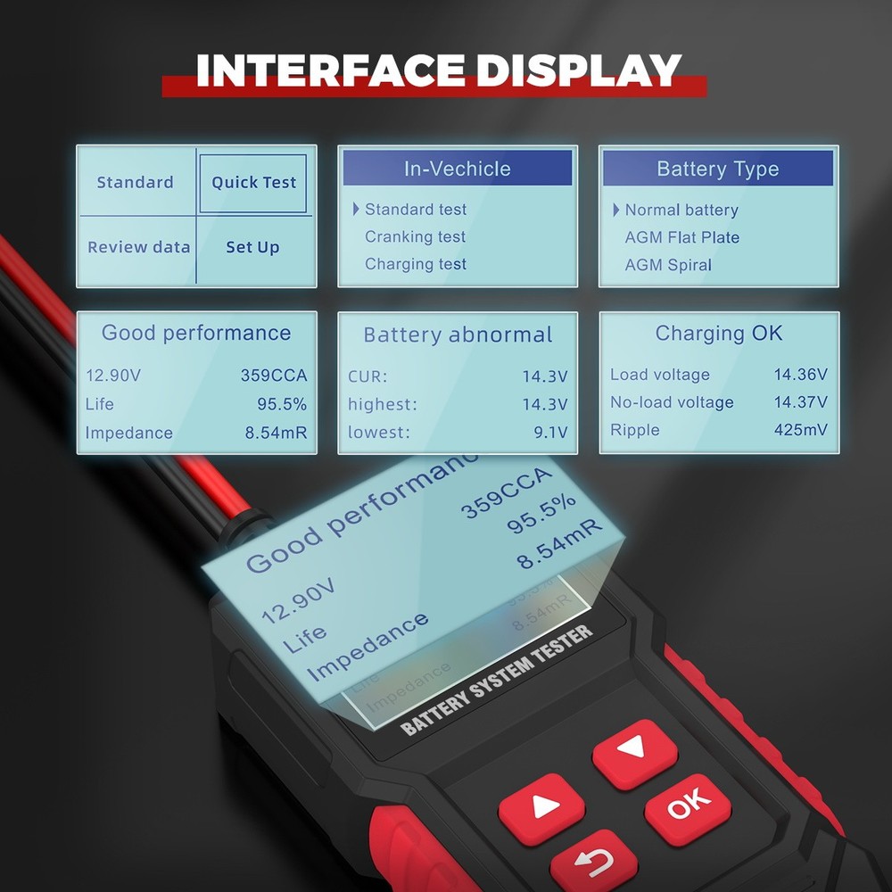 Car Battery Tester Battery Diagnostic Tool CCA Test Cranking Testing 8-20V