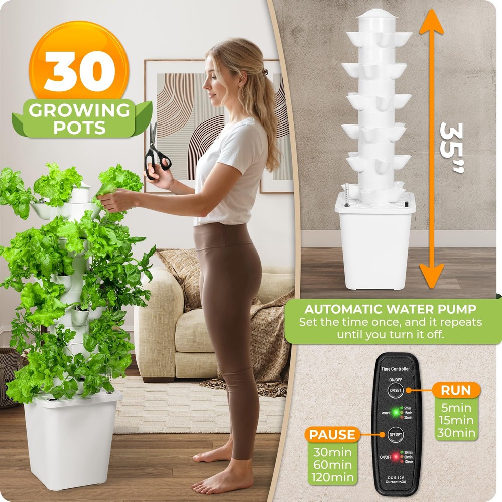 Hydroponic Tower Growing System - Indoor Vertical Gardening System with Grow ...