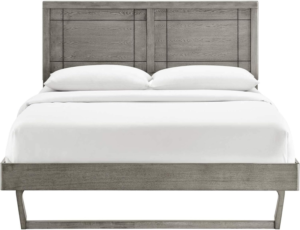MOD-6381-GRY Marlee Queen Wood Platform Bed with Angular Frame, Gray