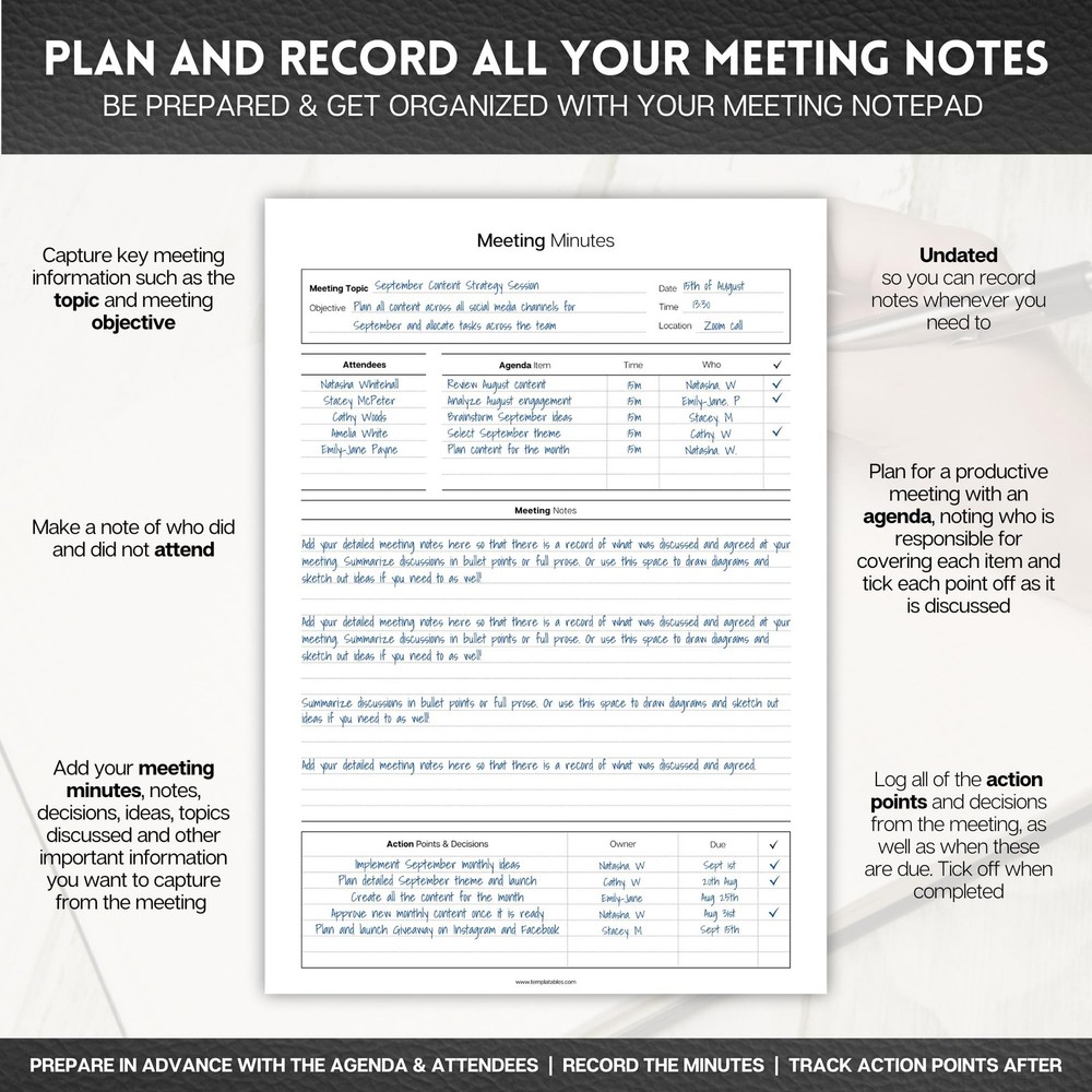 Meeting Minutes Note Taking Professional Notepad | Plan, Record and Track Act...