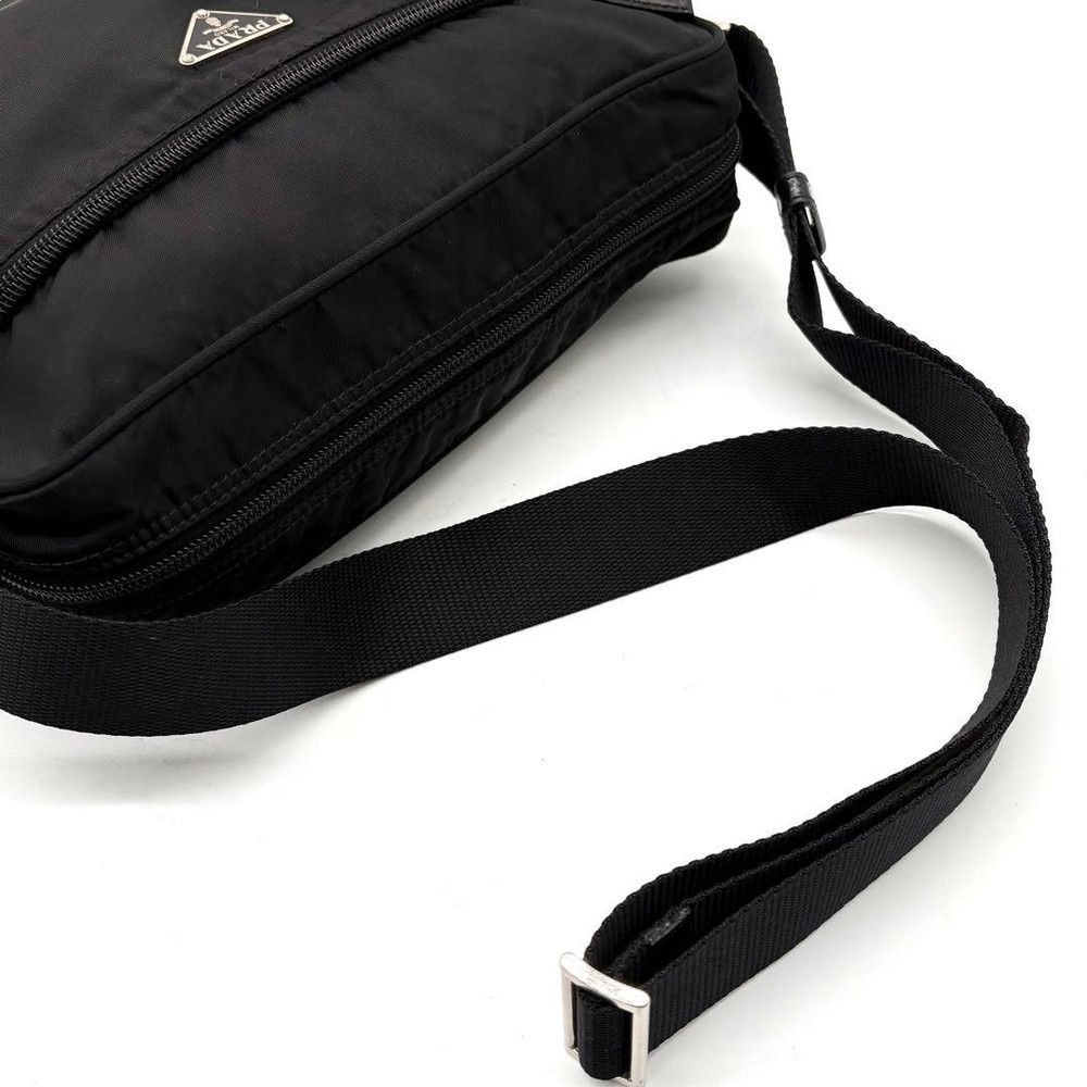 PRADA Shoulder Bag Nylon Leather Triangular Logo White Tag Guarantee