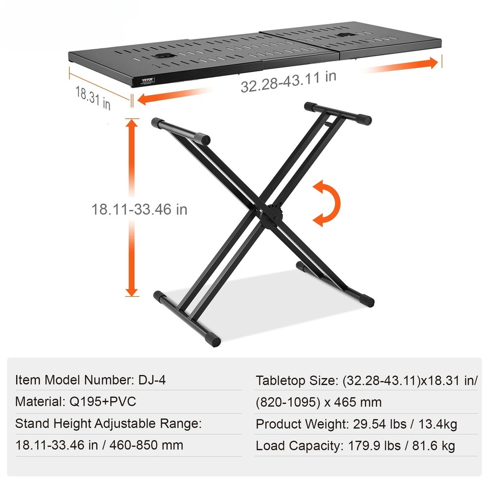 DJ Table Stand 32x20" Portable DJ Laptop and Controller Foldable Double-X Braced