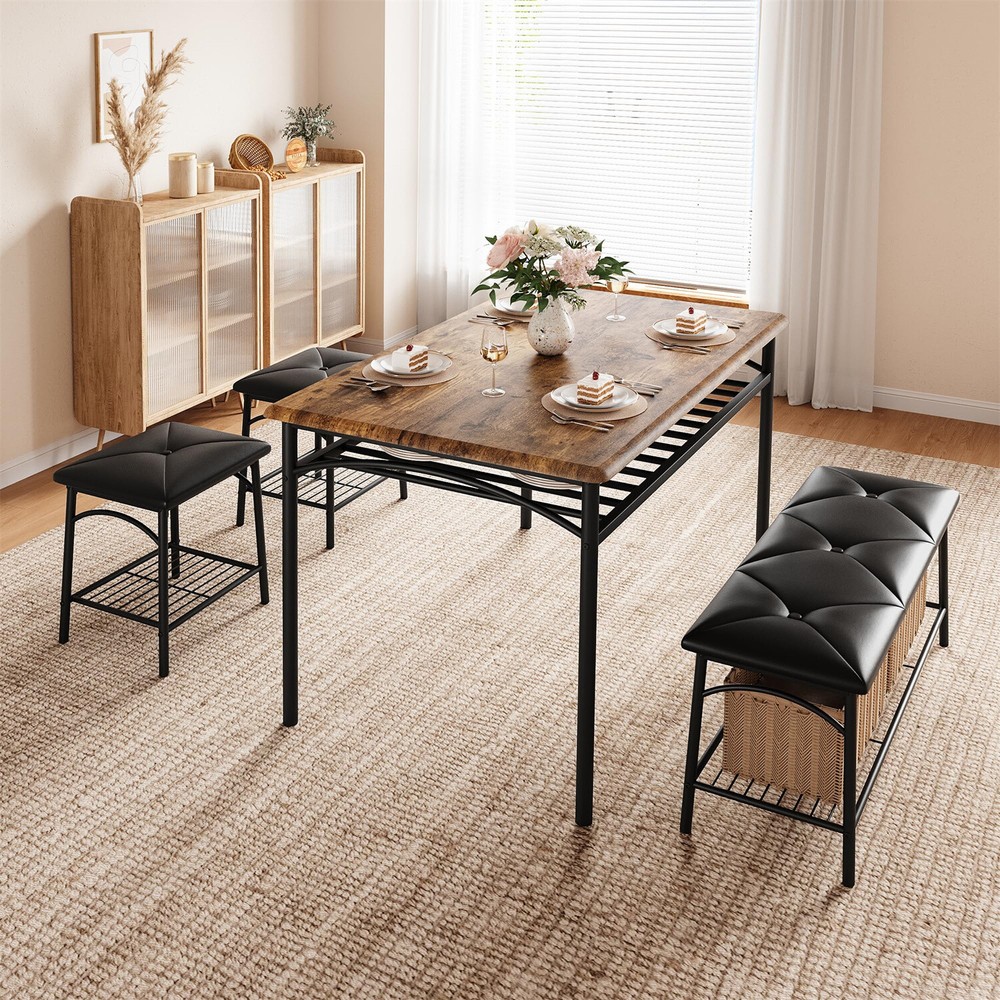 Dining Table Set for 4 Kitchen Table Set with Upholstered Bench Square Stools