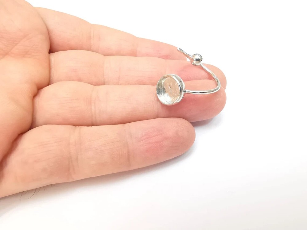 Shiny Silver Rod and Round Ring Setting, Cabochon Blank, Resin Bezel, Ring