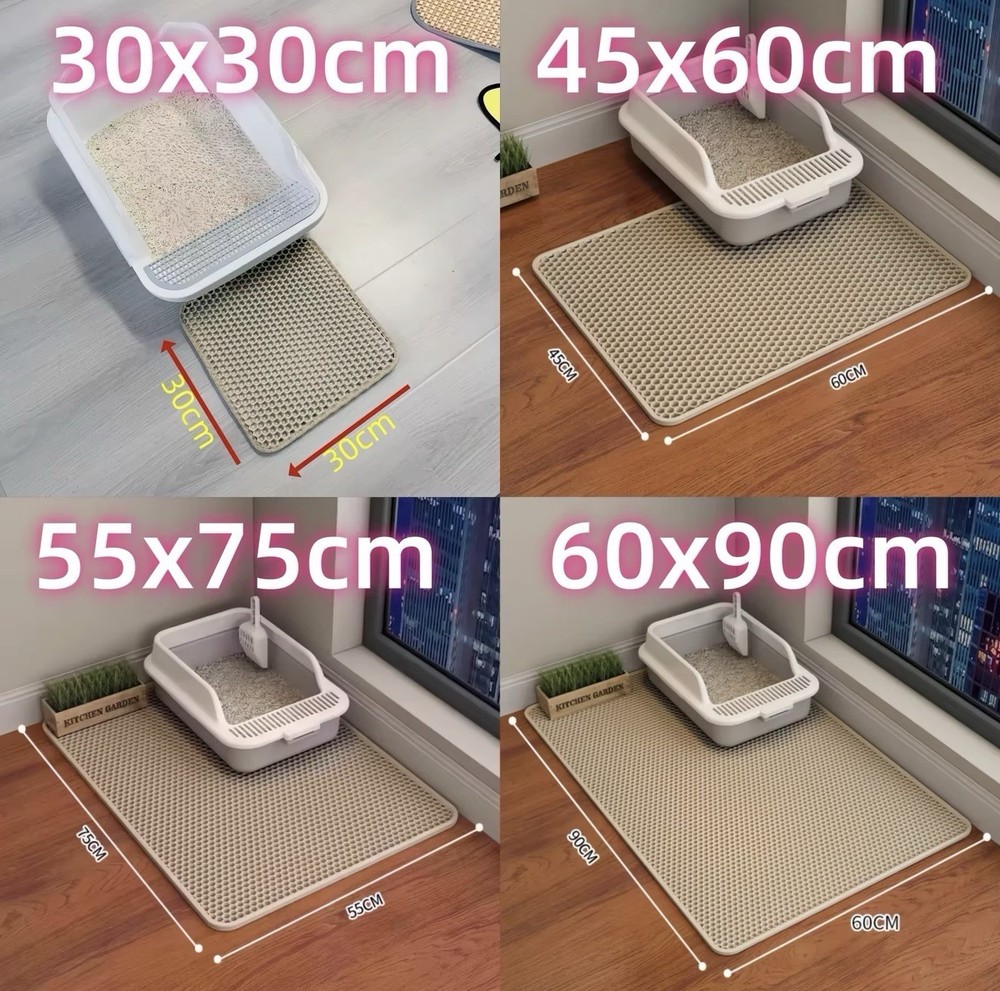Double-Layer Cat Litter Mat, Easy Clean, Multiple Sizes, Gray