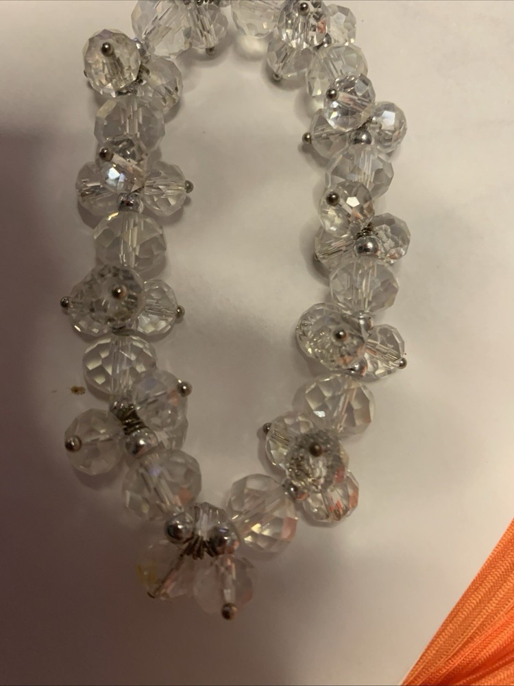Silvertone Crystal Bead Stretch Bracelet (J35)