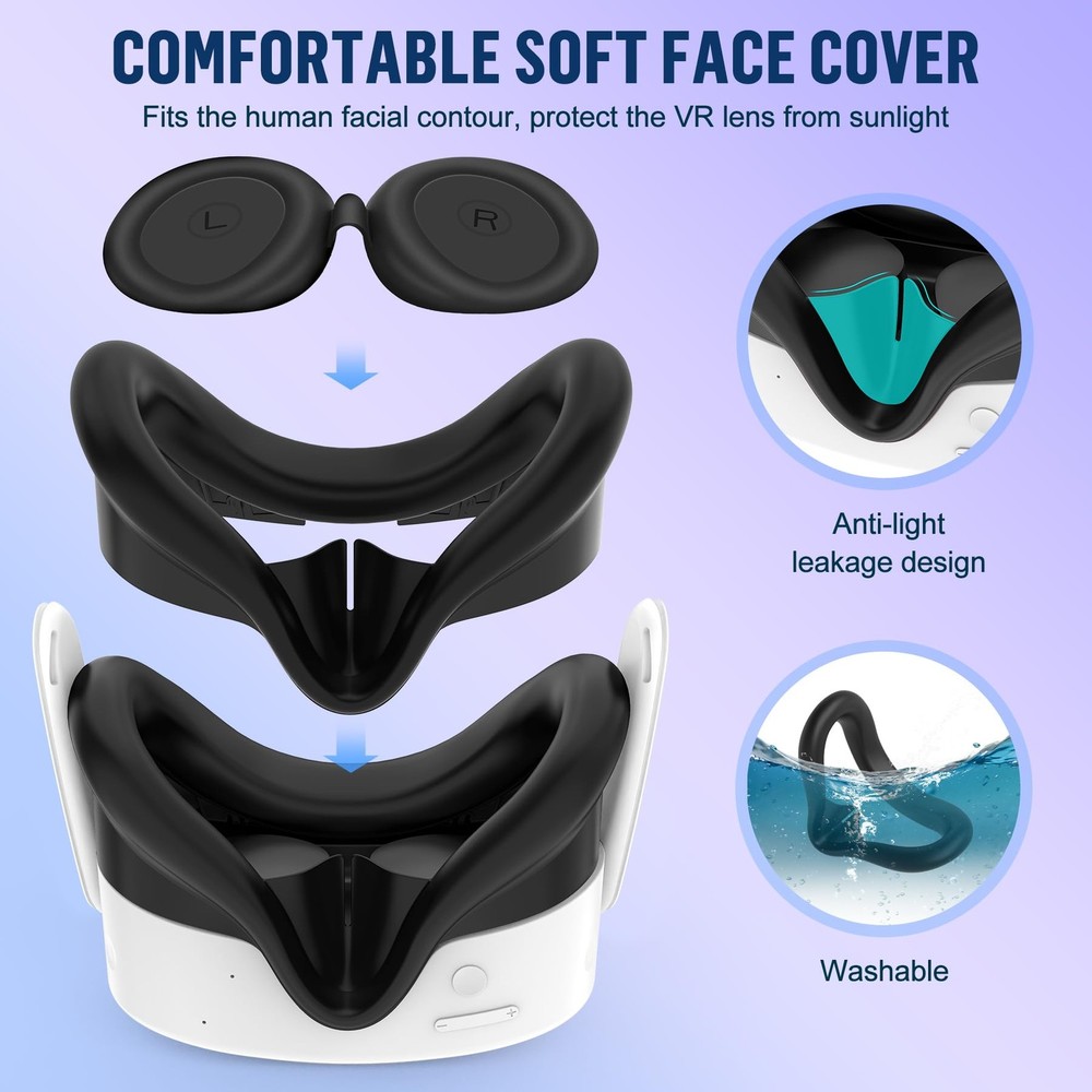 Silicone Cover Set Compatible with Meta/Oculus Quest 3s Deep Black