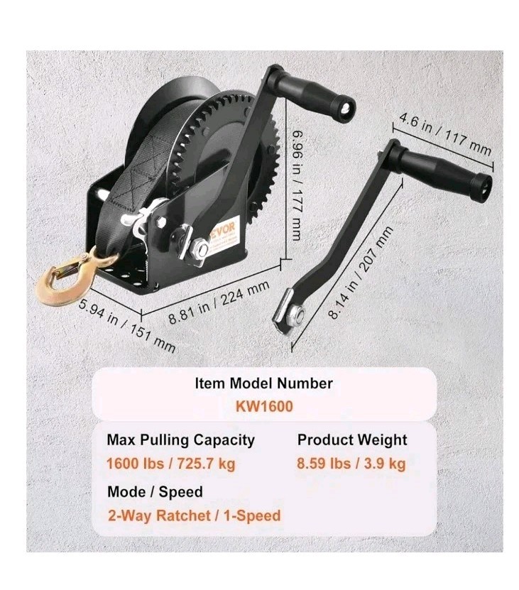 Vevor Hand Winch 1600lbs