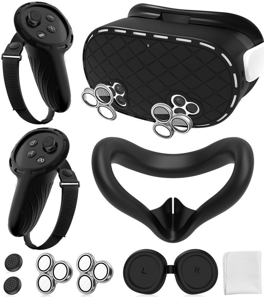 Silicone Cover Set Compatible with Meta/Oculus Quest 3s Deep Black