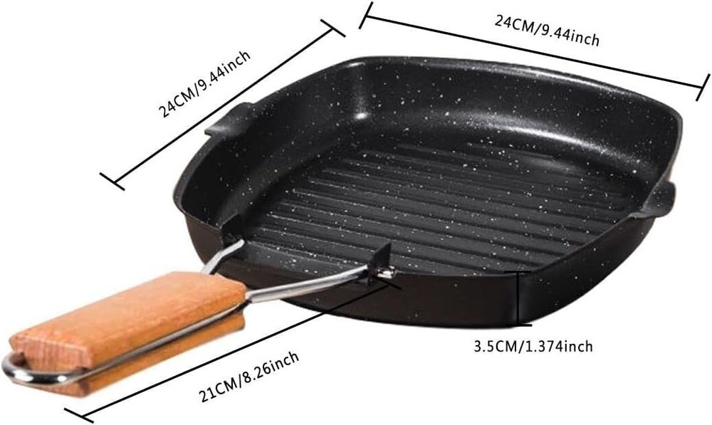 Versatile 24cm Cast Iron Grill Pan - Non-Stick & Folding Handle for Easy Storage