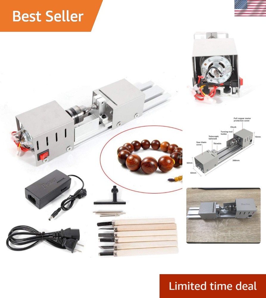 Compact Aluminium Woodworking Lathe - 100W, 7 Speed Settings for DIY Projects