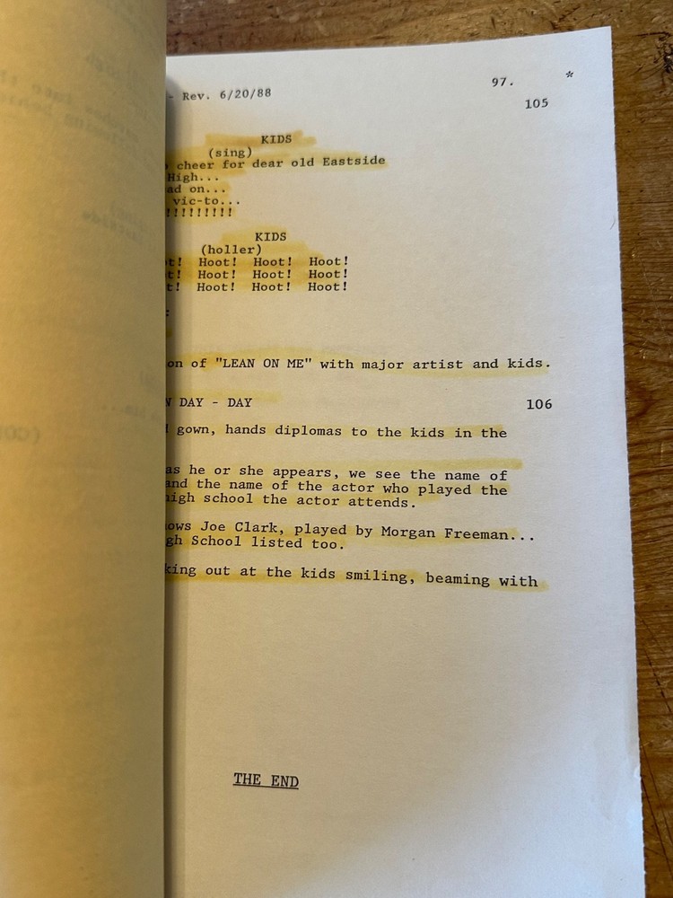 LEAN ON ME MOVIE ORIGINAL SCREENPLAY SCRIPT MORGAN FREEMAN