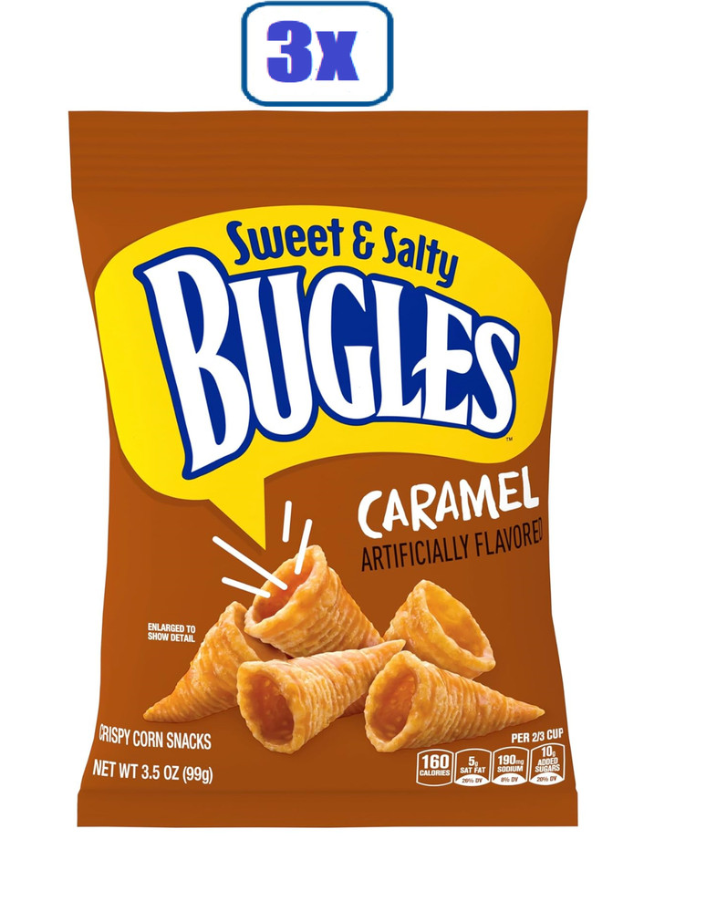 3x Bags Bugles Corn Snacks, Caramel - 3.5oz