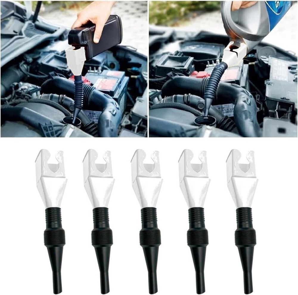 5-Pack Retractable Auto Fuel Funnels - Leak-Proof, Flexible & Durable Plastic...