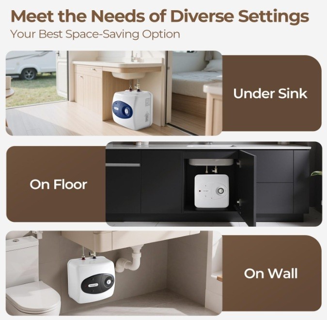 Electric Instant Hot Tank Water Heater - 8 Gallon for RV, Kitchen, or Food Truck