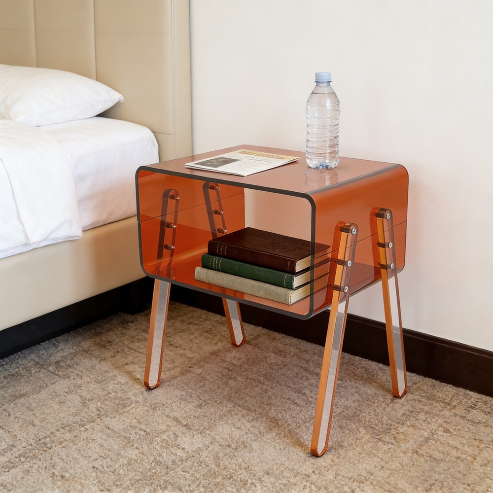 Acrylic Decorative End Table, 2-Tier Home Display Nightstand with Open Storage