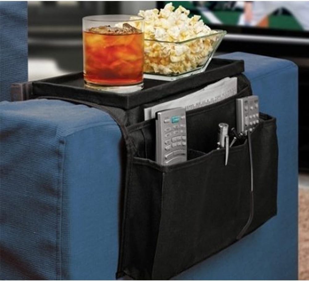 6 Pockets TV Remote Control Organizer, Home Sofa Console Folding Table Black