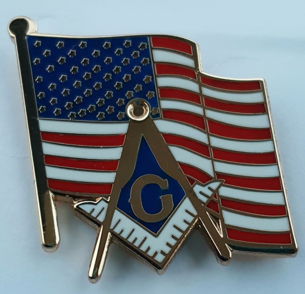 US Flag with Square & Compass lapel pin Masonic Mason