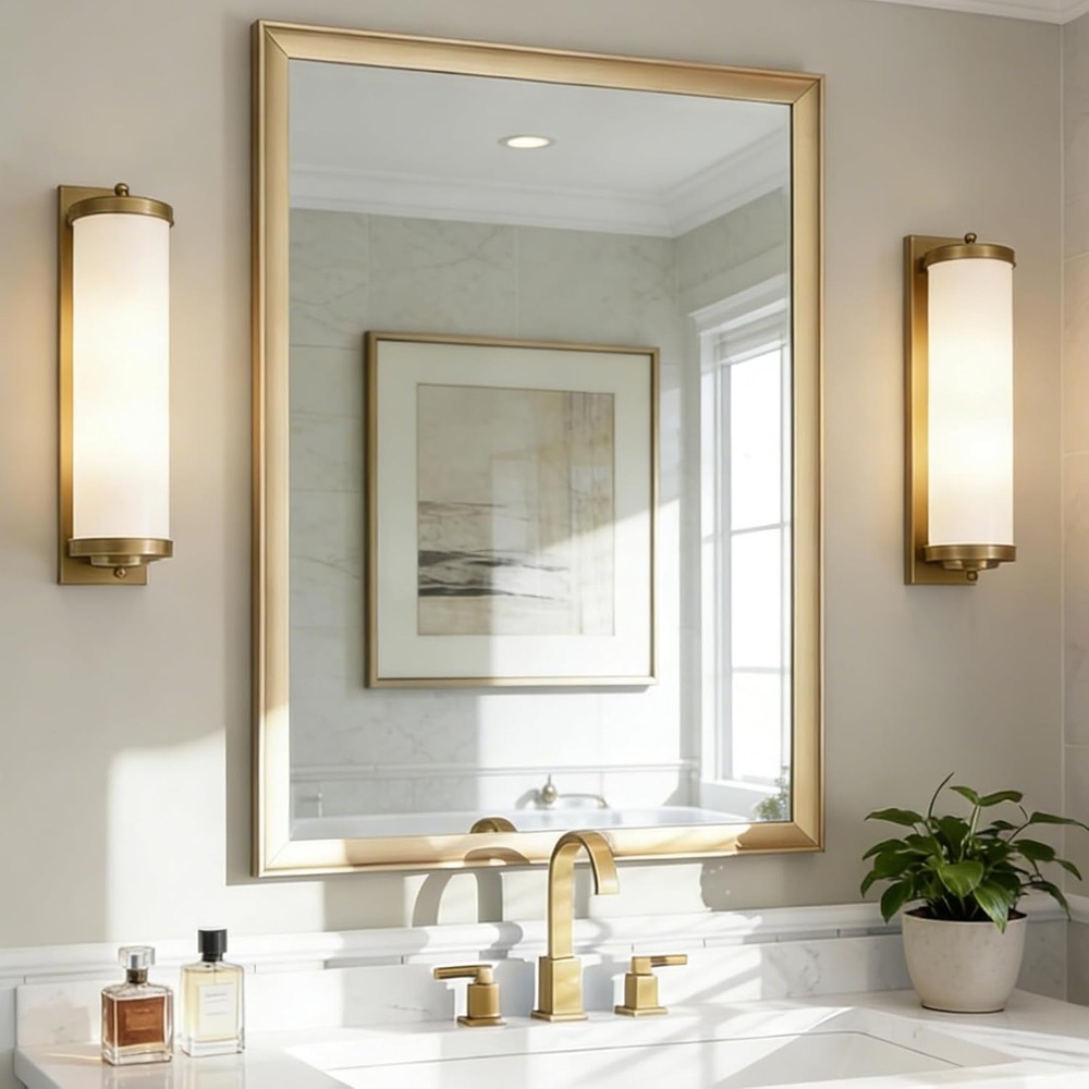 Brushed Nickel Bathroom Mirror 30x40" Rectangle Aluminum Frame Vanity