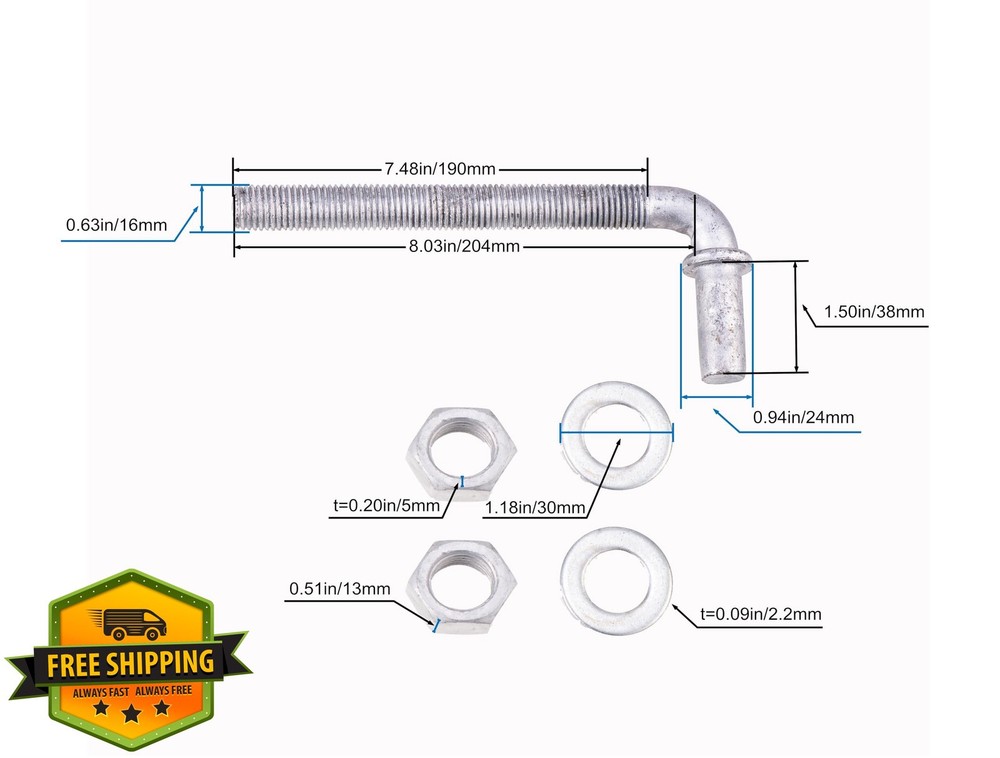 Dailydanny 8" J-Bolt Post Gate Hinge Galvanized 2 Pcs Chain Link Fence