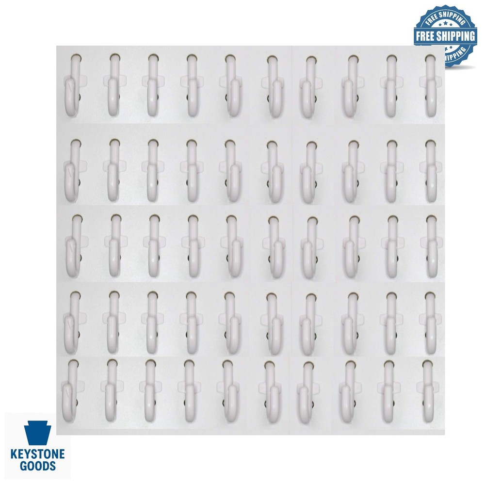 50 Pack White Heavy Duty J Style Pegboard Hooks for Garage & Workshop