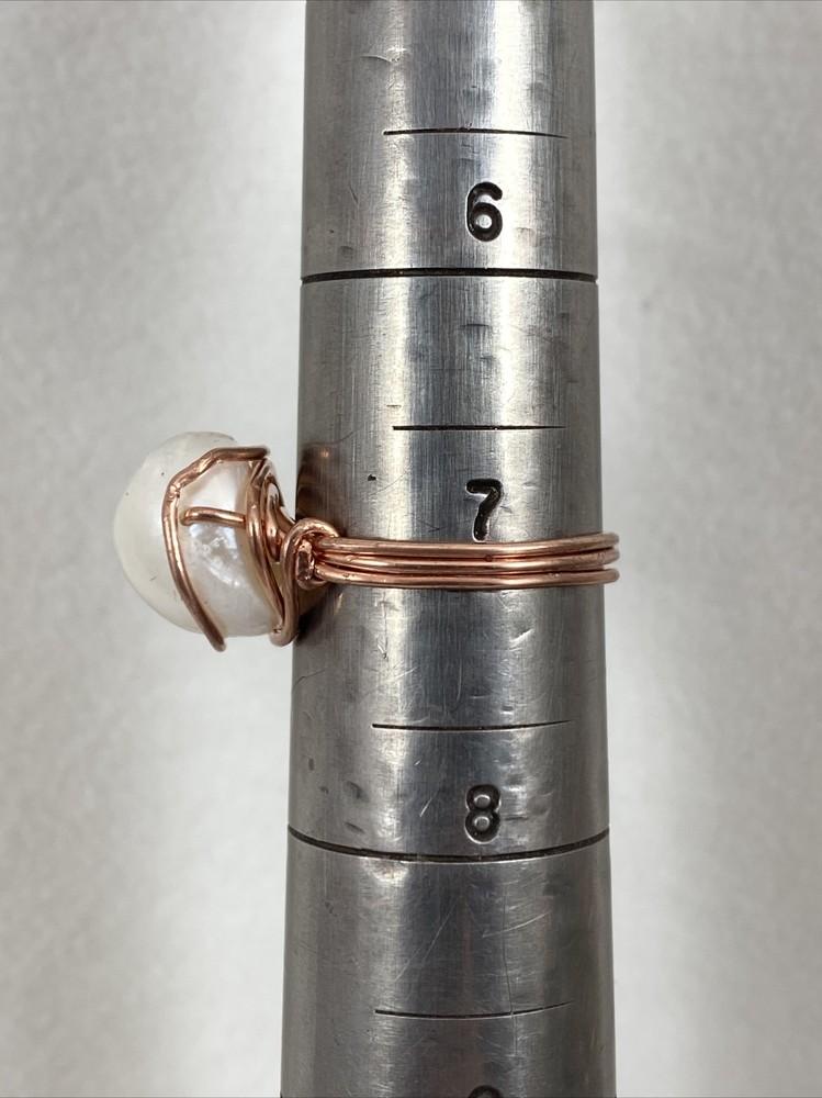 Handmade ~ Copper Wire Wrap ~ White Pearl Ring ~ Size 7 #171